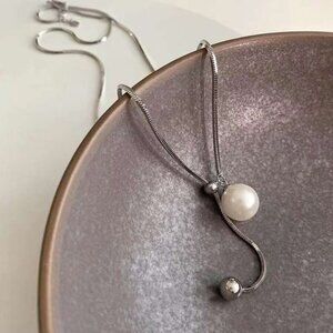 Adjustable Crystal Pearl Snake Chain Necklace